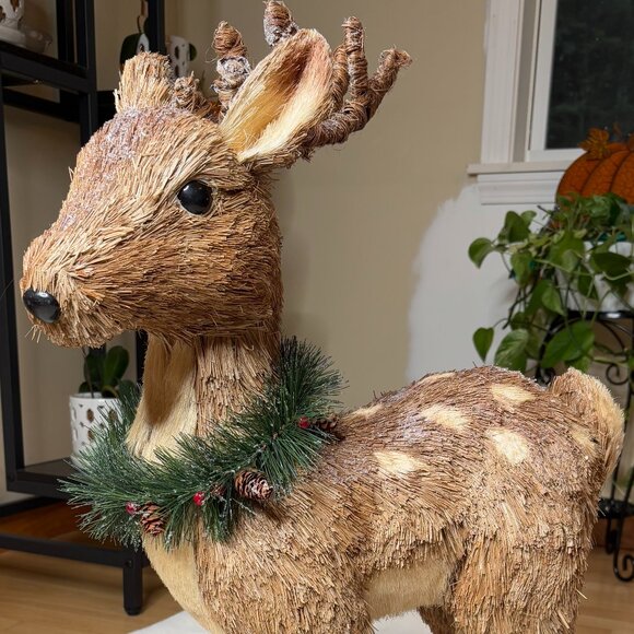 Pier 1 Imports Tall Bristle Straw Standing Deer Figurine Christmas Decoration - Picture 2 of 16
